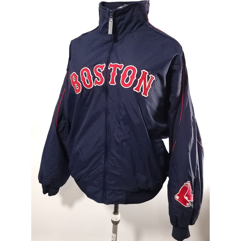 Boston Red Socks Authentic Majestic Blue Thick Nylon Winter Bomber Jacket Sz XXL